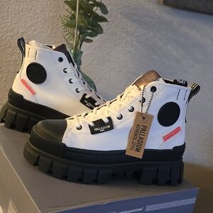 Palladium Cream and Black High-Top Boots